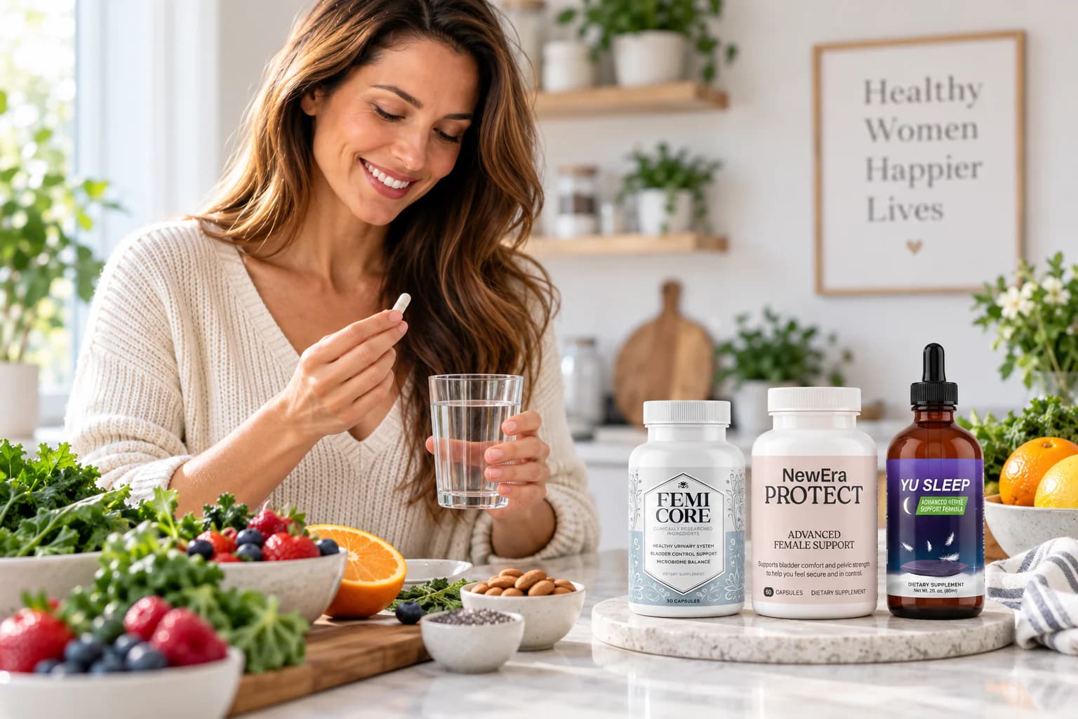 Woman taking a supplement as part of a healthy nutrition routine